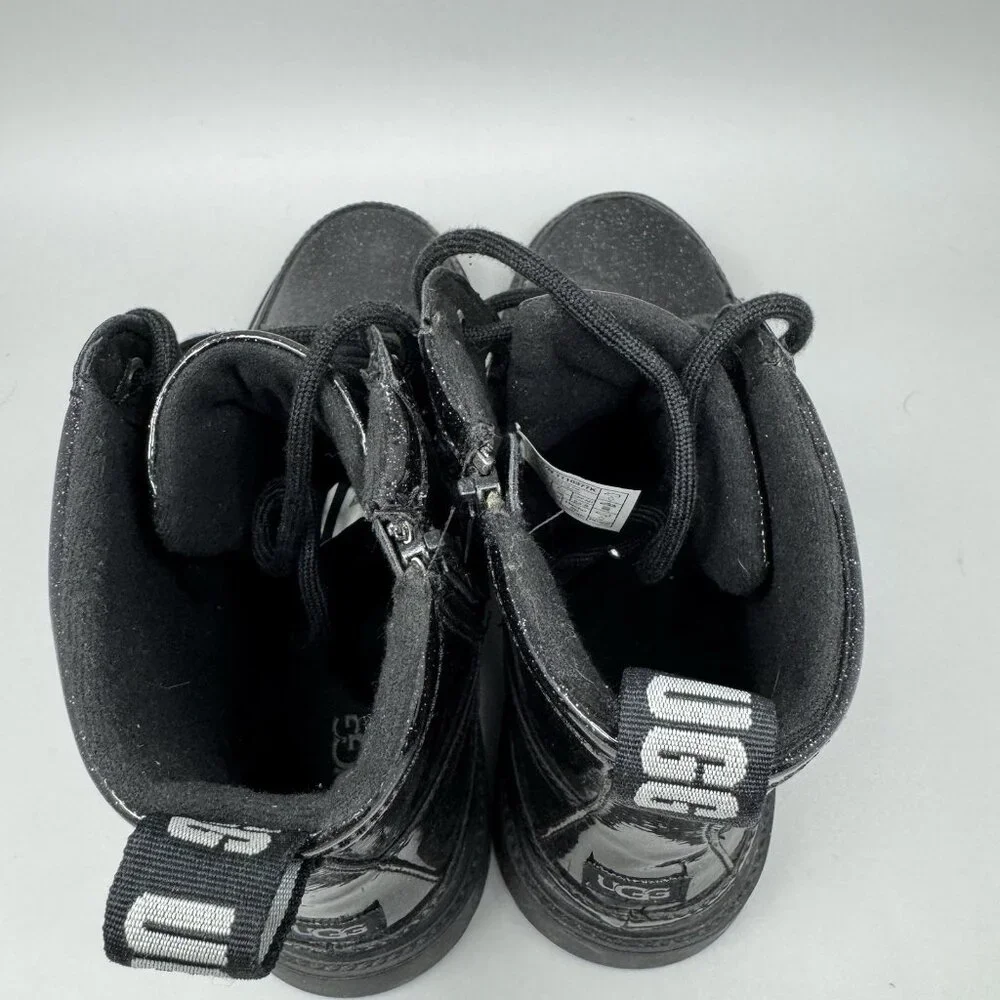 UGG Robley Youth Girls Black Glitter Zipper Lace Up Boots 1116377K Size 6